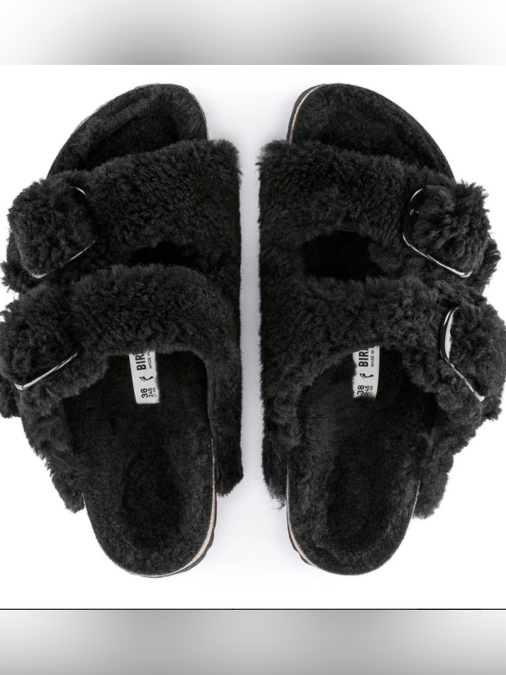 Papillio by Birkenstock Women Black Faux-Shearling Double Buckle Slides Size 7